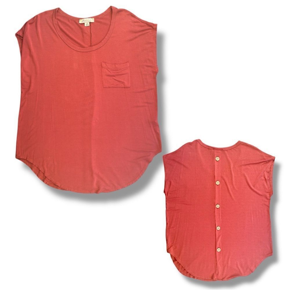 Misia Curvy Coral Pink Top with button back Sz 1X